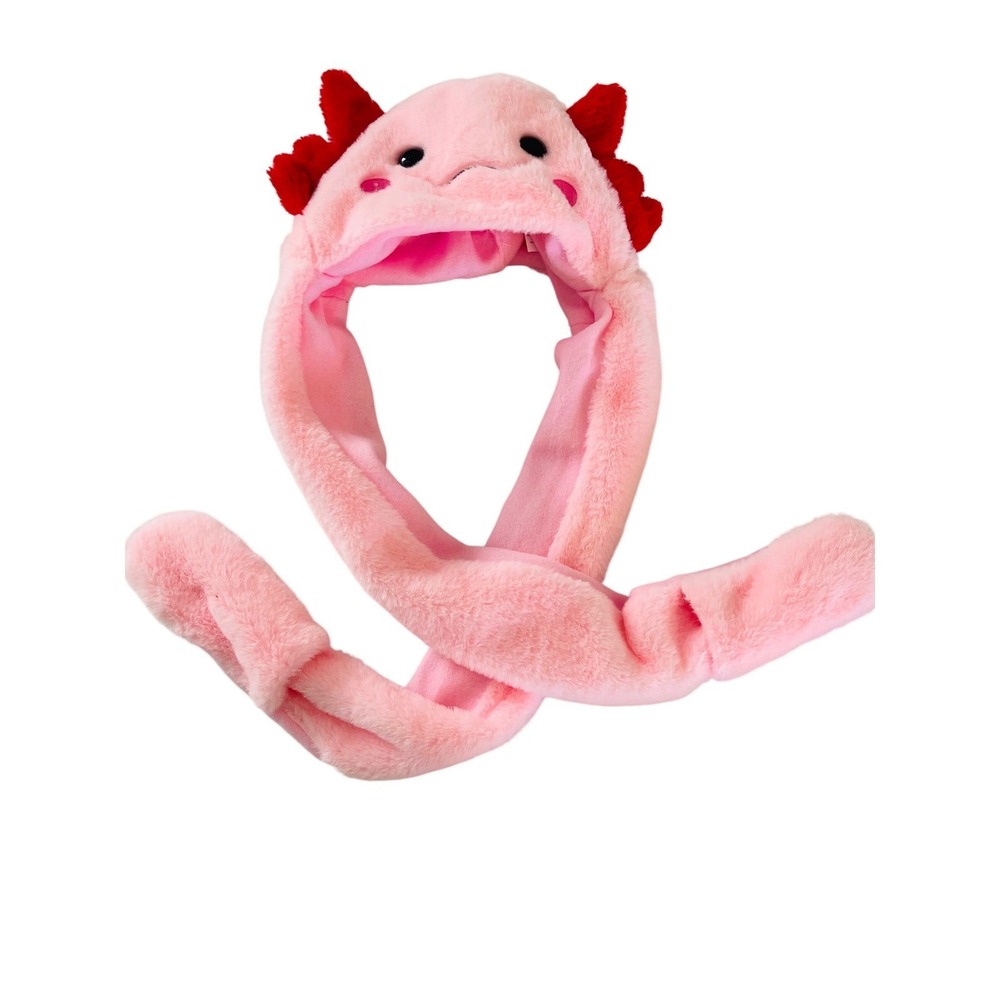 Axolotl Girl  Plush Hoodie Scarf Hat Pink One Size